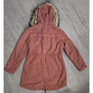 American Eagle Womens Parka Jacket XS Hooded Faux Fur Lined Pink Utility Coat